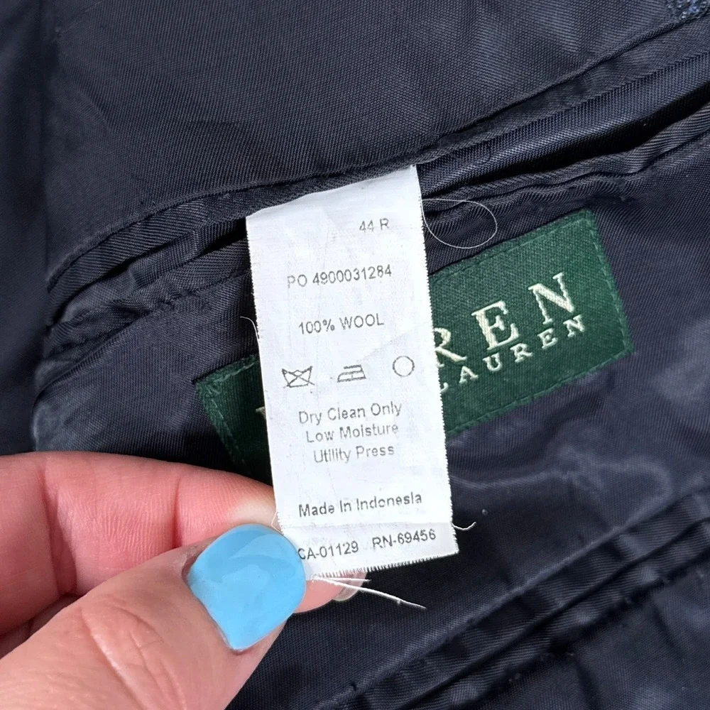 Lauren Ralph Lauren Blazer Mens 44R Blue Plaid Wool 2 Button Professional Preppy